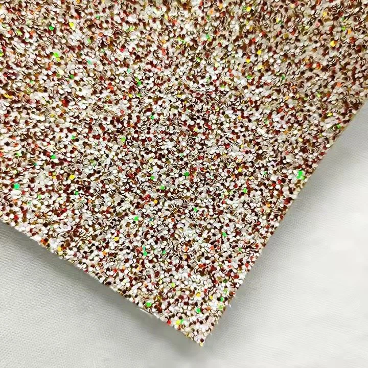 Ultra Shiny Metallic Sequins Fluorescent Glitter Artificial Synthetic Fabric Chunky Glitter PU Faux Leather Rolls For Upholstery